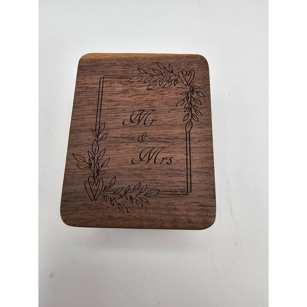 Wooden Wedding Ring Box Mr Mrs Engraved Rustic 3 Slot Ring Holder Case